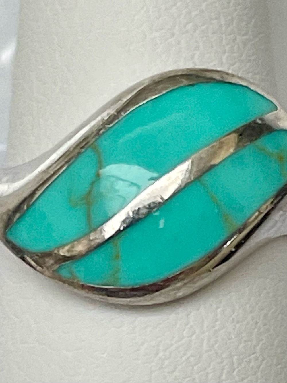Vintage 925 Sterling Silver Wave Turquoise Inlay Ring